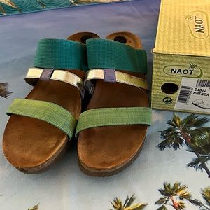 Naot Turquoise/Green Brenda Slip-on Slide Sandals w/ Cork Insole & Arch Support